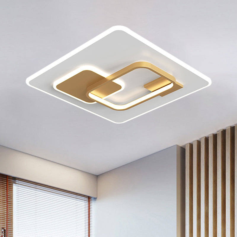 Minimalist Squared Metal Lamp Fixture with Black/Gold LED Flush Lighting for Bedroom (16"/19.5" Width)