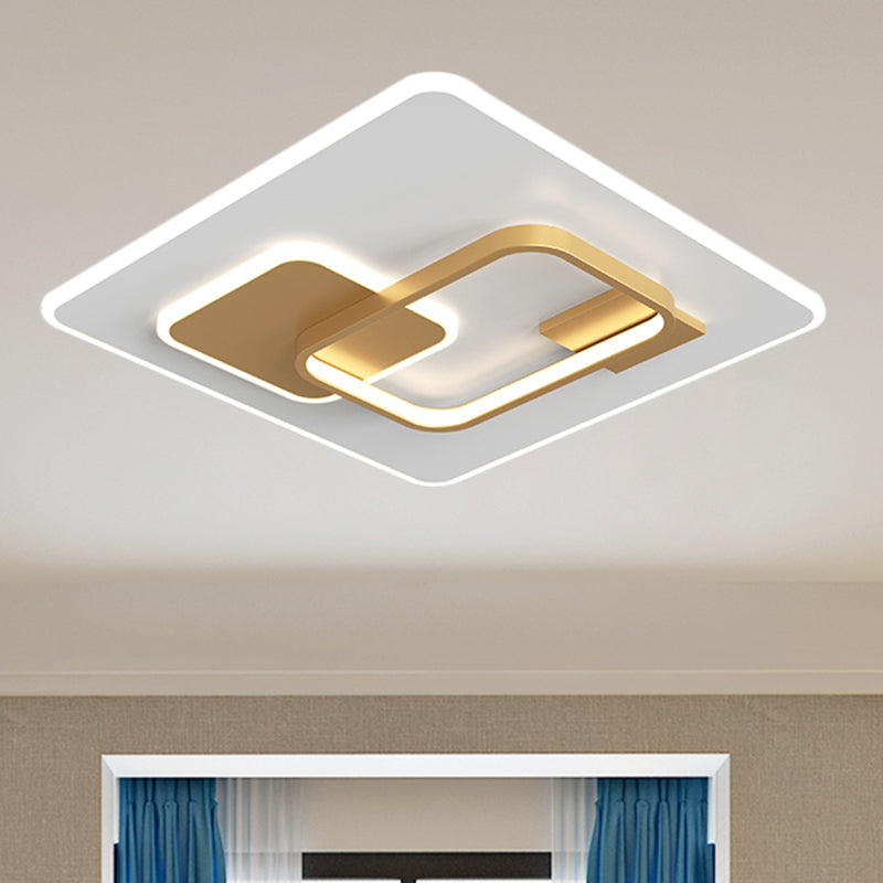 Minimalist Squared Metal Lamp Fixture with Black/Gold LED Flush Lighting for Bedroom (16"/19.5" Width)