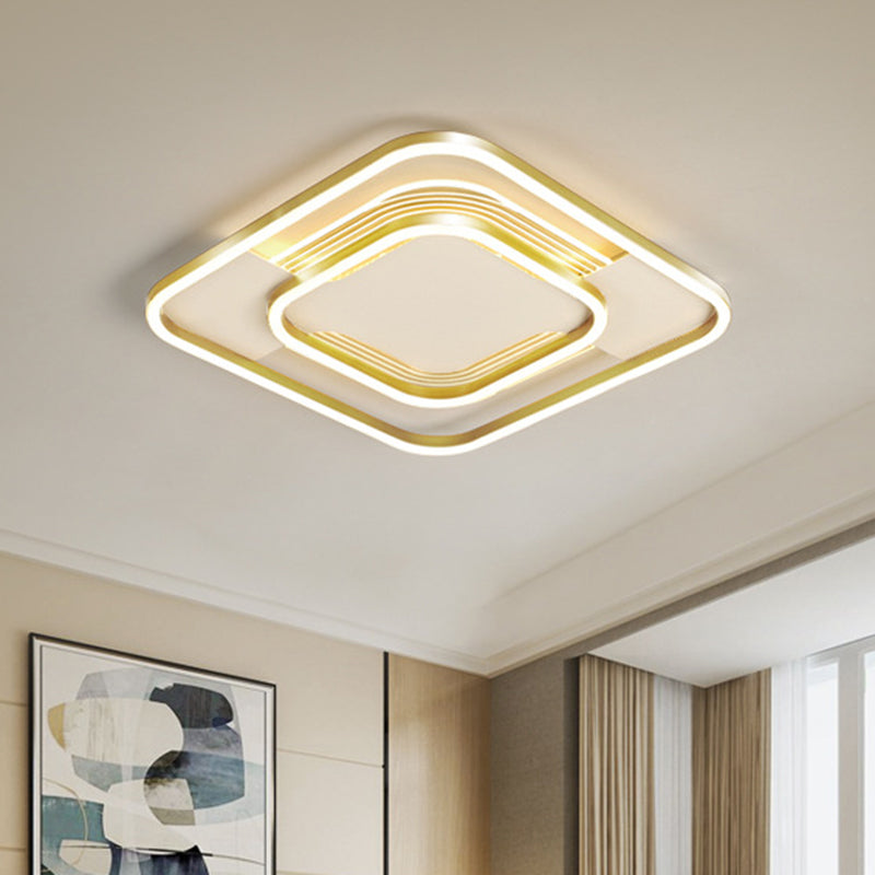 Gold Metal Flush Mount LED Ceiling Light with Rhombus Frame and Warm/White Light - 16.5"/20.5" W