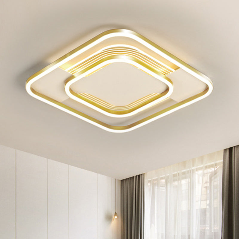 Gold Metal Flush Mount LED Ceiling Light with Rhombus Frame and Warm/White Light - 16.5"/20.5" W
