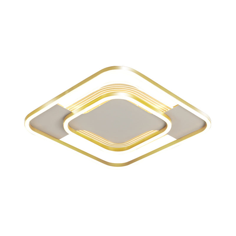 Gold Metal Flush Mount LED Ceiling Light with Rhombus Frame and Warm/White Light - 16.5"/20.5" W