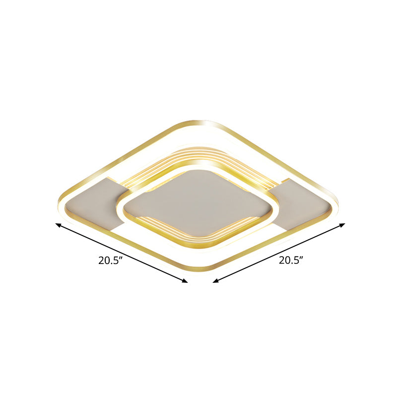 Gold Metal Flush Mount LED Ceiling Light with Rhombus Frame and Warm/White Light - 16.5"/20.5" W