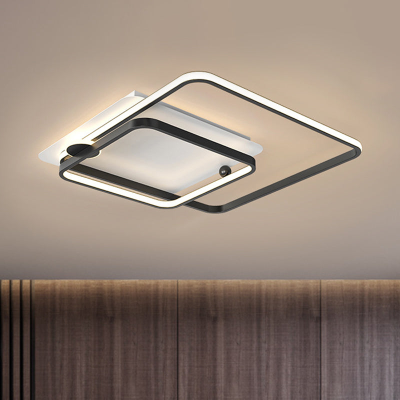 Modern Rhombus Frame LED Flush Light in Black/Gold, 18"/21.5" Sizes, Warm/White Light Option