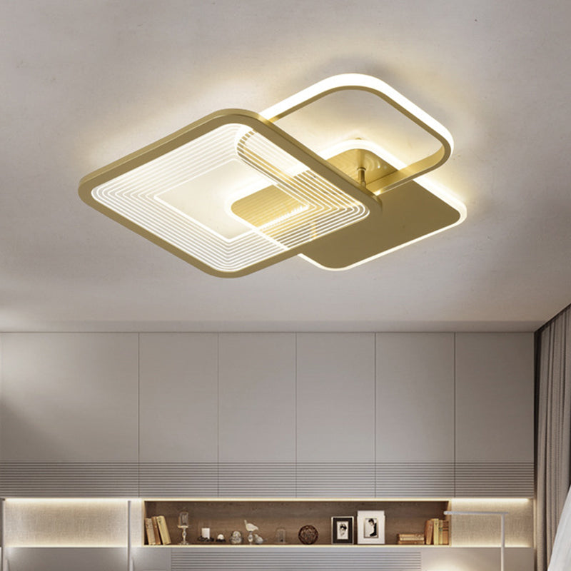 Gold Square LED Flushmount Ceiling Light for Bedroom, 16"/19.5" W