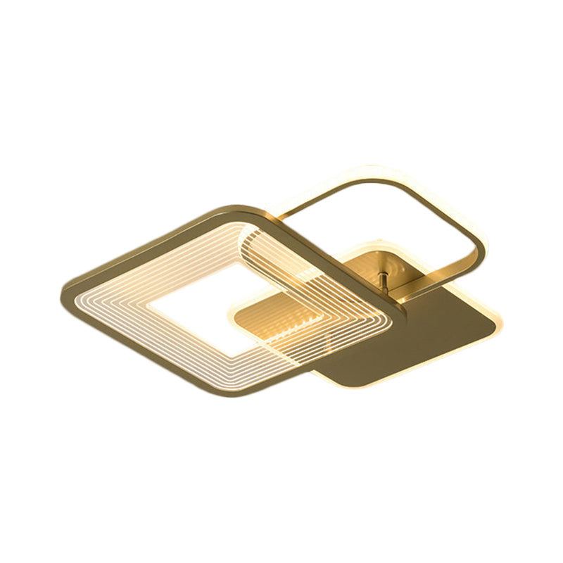 Gold Square LED Flushmount Ceiling Light for Bedroom, 16"/19.5" W