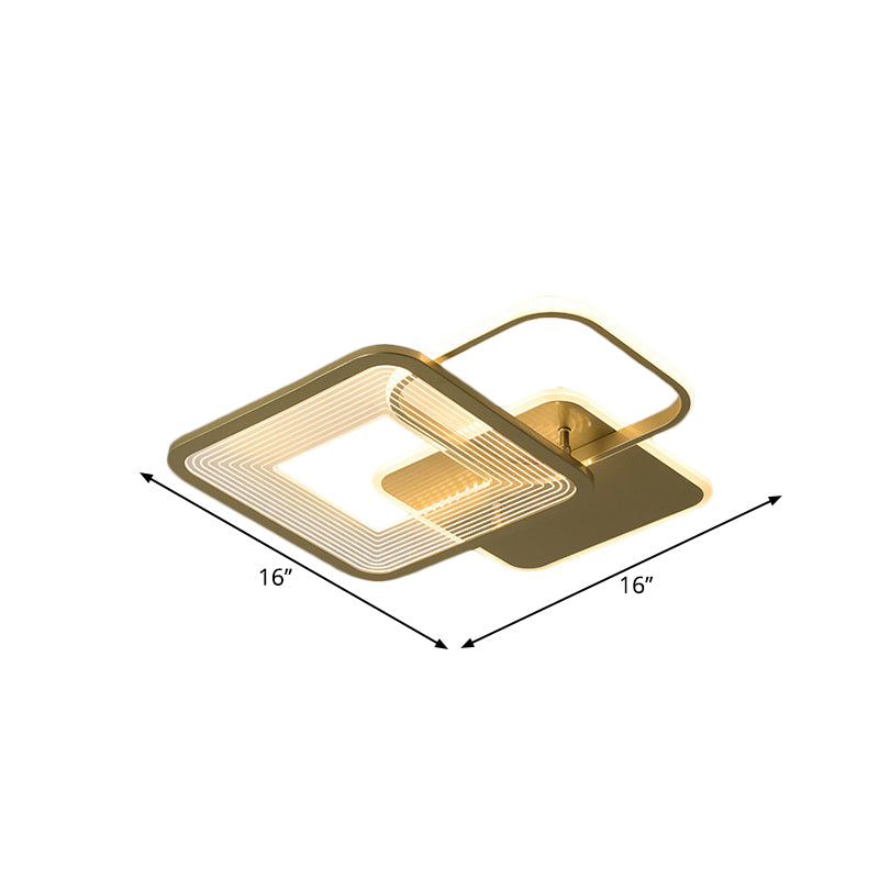 Gold Square LED Flushmount Ceiling Light for Bedroom, 16"/19.5" W