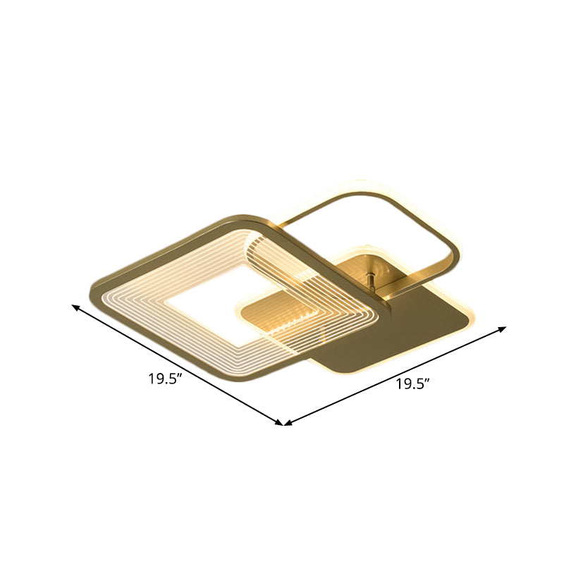 Gold Square LED Flushmount Ceiling Light for Bedroom, 16"/19.5" W