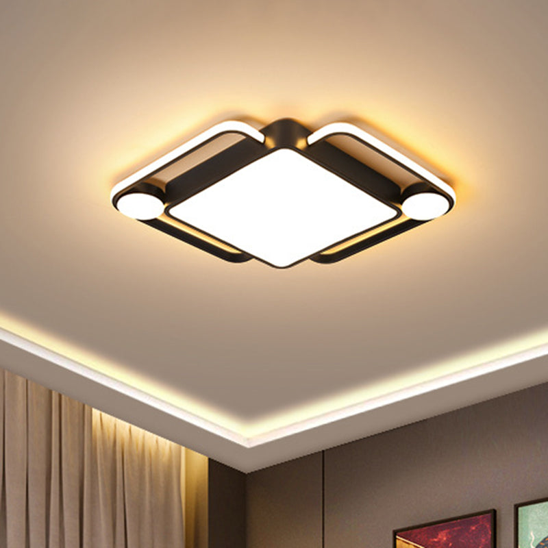 Modern Black Rhombus Led Ceiling Flush Mount For Bedroom - 18/21.5 Wide In Warm/White Light / 18