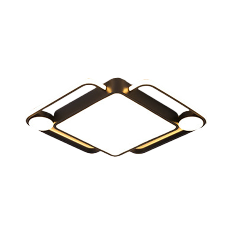 Modern Black Rhombus LED Ceiling Flush Mount for Bedroom - 18"/21.5" Wide in Warm/White Light