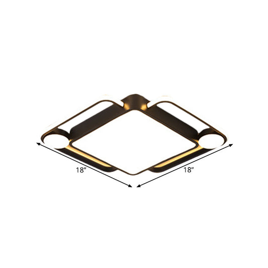 Modern Black Rhombus Led Ceiling Flush Mount For Bedroom - 18/21.5 Wide In Warm/White Light
