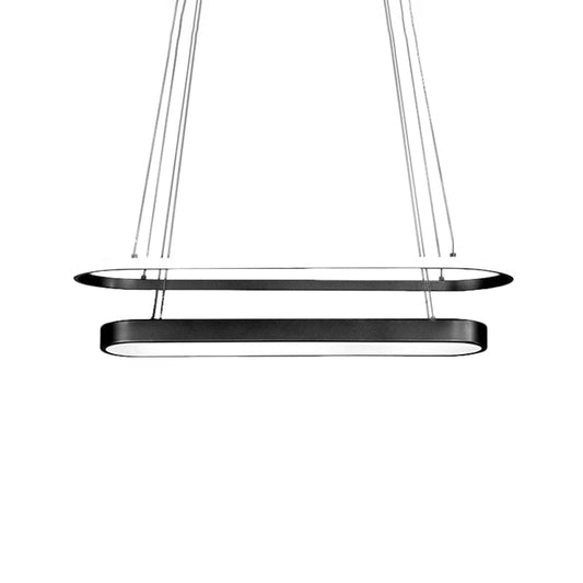 2-Layer Oval Chandelier Lamp: Nordic Metal Led Pendant Kit In Black/Gold With Warm/White Light -