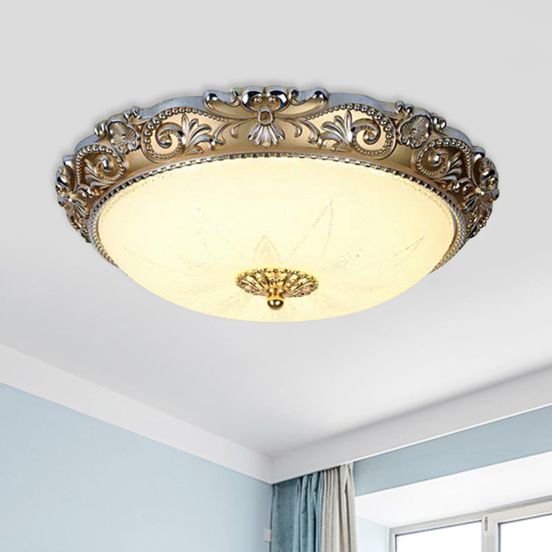 LED Milk Glass Brass Flushmount Ceiling Light - Traditional Style (12"/16" Wide)