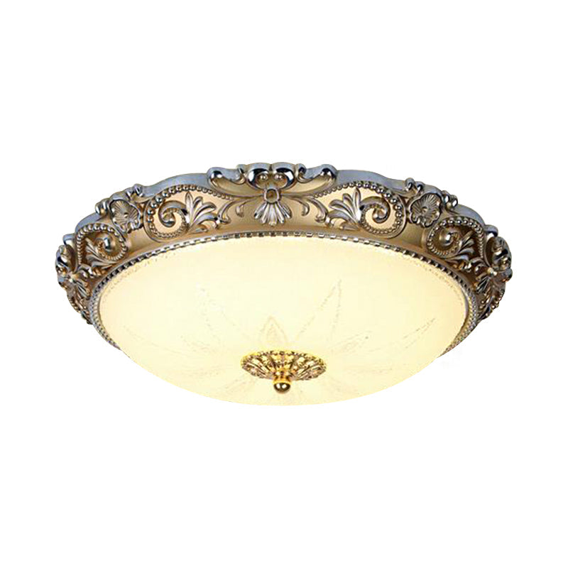 LED Milk Glass Brass Flushmount Ceiling Light - Traditional Style (12"/16" Wide)
