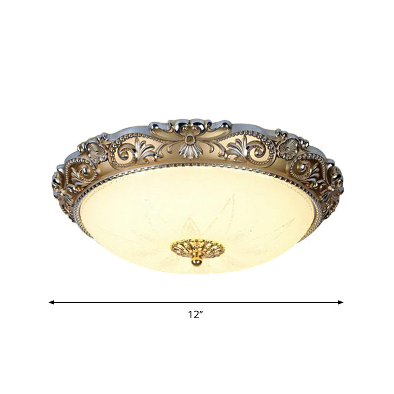 LED Milk Glass Brass Flushmount Ceiling Light - Traditional Style (12"/16" Wide)