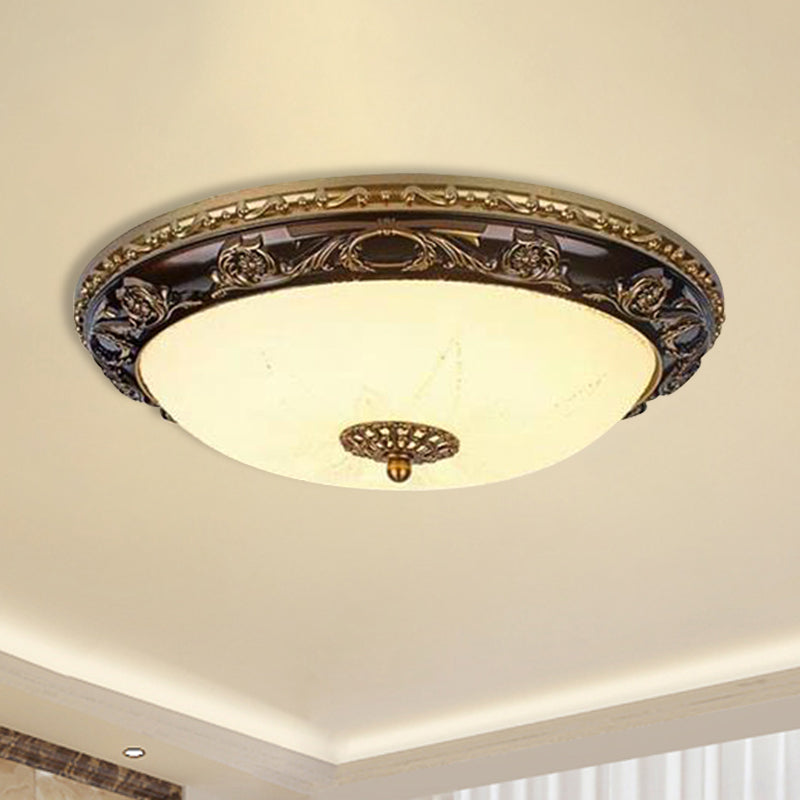 Classic Bowl Ceiling Flush LED Flush Mount Lighting in Black - 12"/16" Wide, Cream Glass - Ideal for Bedrooms