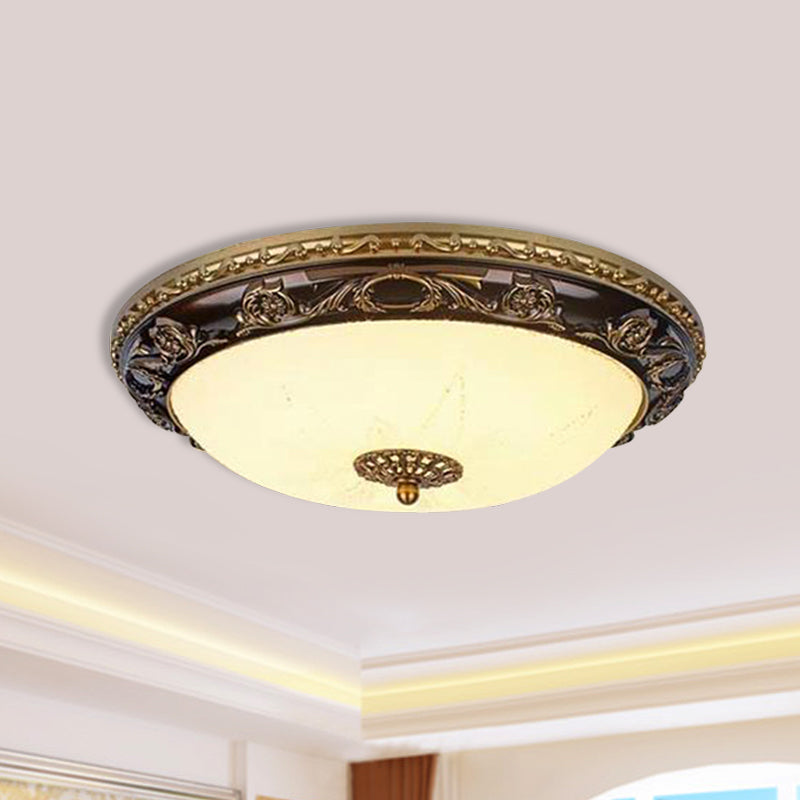 Classic Bowl Ceiling Flush LED Flush Mount Lighting in Black - 12"/16" Wide, Cream Glass - Ideal for Bedrooms
