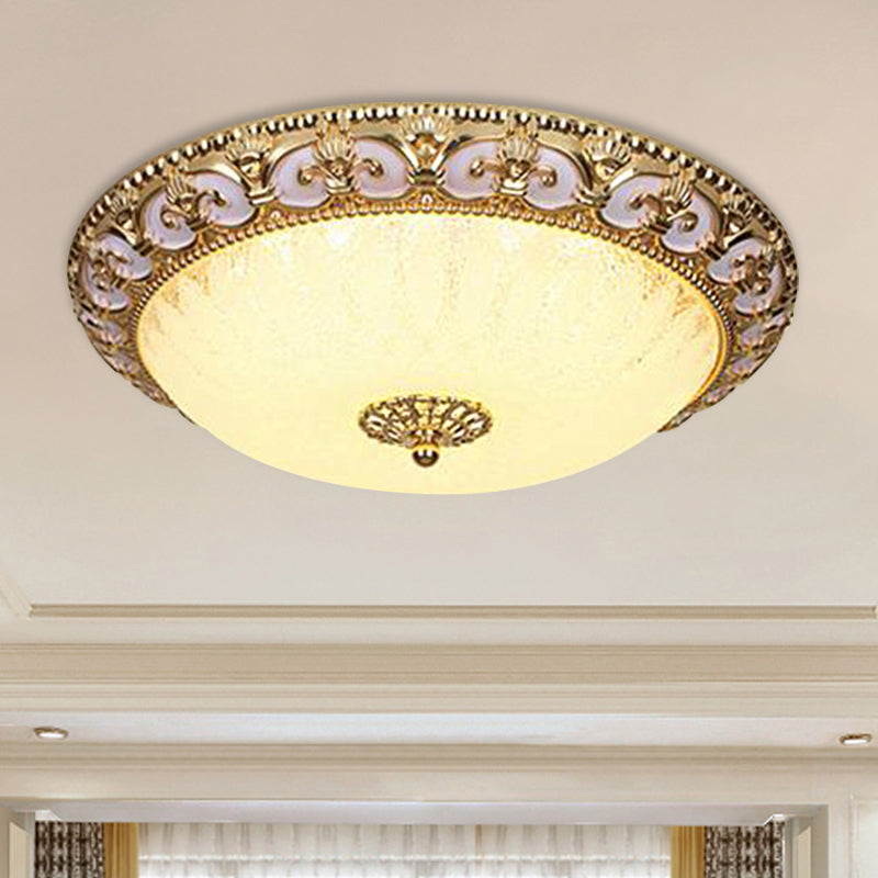 Gold Bowl Ceiling Light Fixture - Retro Milky Glass with LED, 12"/16" - Bedroom Flush Mount Recessed Lighting