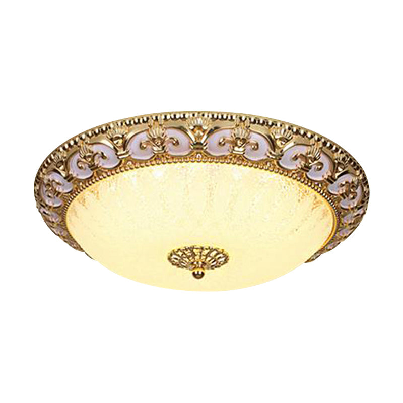 Gold Bowl Ceiling Light Fixture - Retro Milky Glass with LED, 12"/16" - Bedroom Flush Mount Recessed Lighting