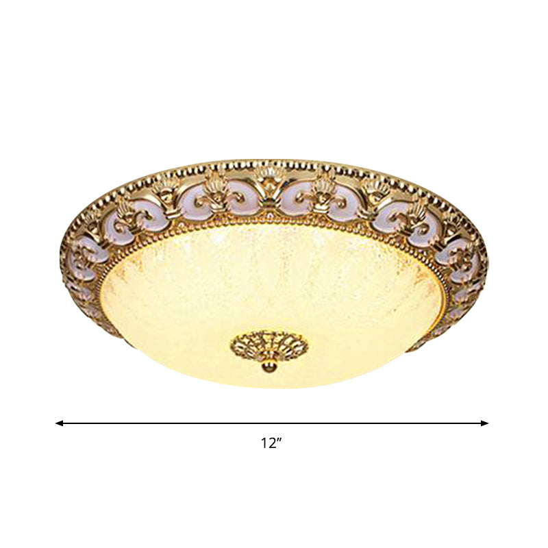 Gold Bowl Ceiling Light Fixture - Retro Milky Glass with LED, 12"/16" - Bedroom Flush Mount Recessed Lighting