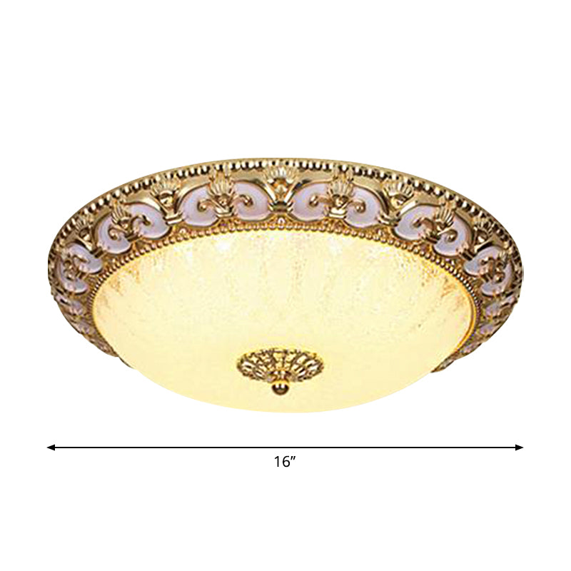 Gold Bowl Ceiling Light Fixture - Retro Milky Glass with LED, 12"/16" - Bedroom Flush Mount Recessed Lighting