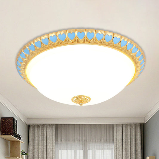 Opaline Glass LED Flush Light with Heart-Edged Dome Shade in Grey/Blue – Stylish Ceiling Mount Lamp for Bedrooms