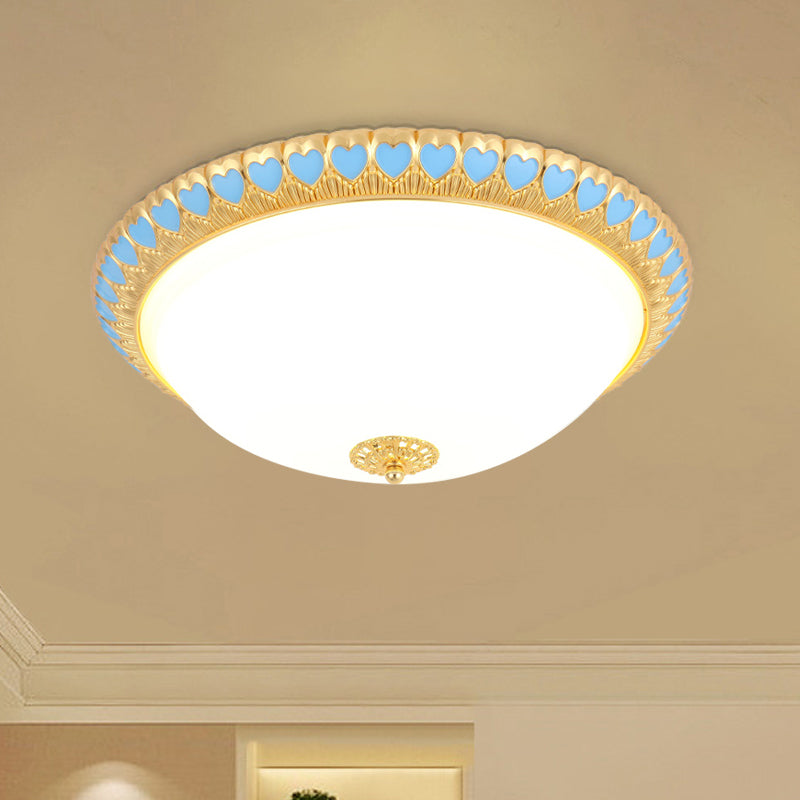 Opaline Glass LED Flush Light with Heart-Edged Dome Shade in Grey/Blue – Stylish Ceiling Mount Lamp for Bedrooms