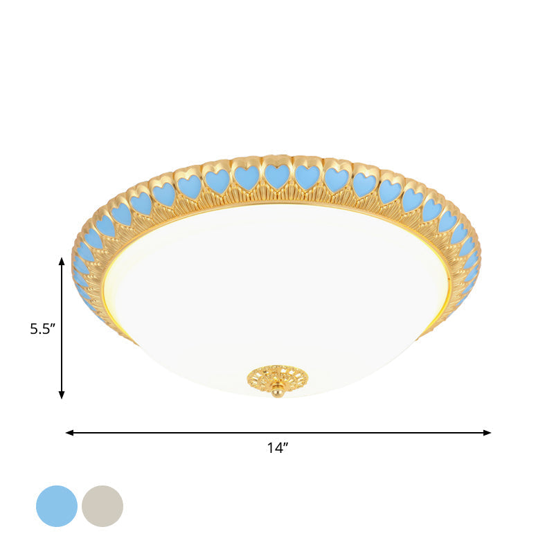 Opaline Glass LED Flush Light with Heart-Edged Dome Shade in Grey/Blue – Stylish Ceiling Mount Lamp for Bedrooms