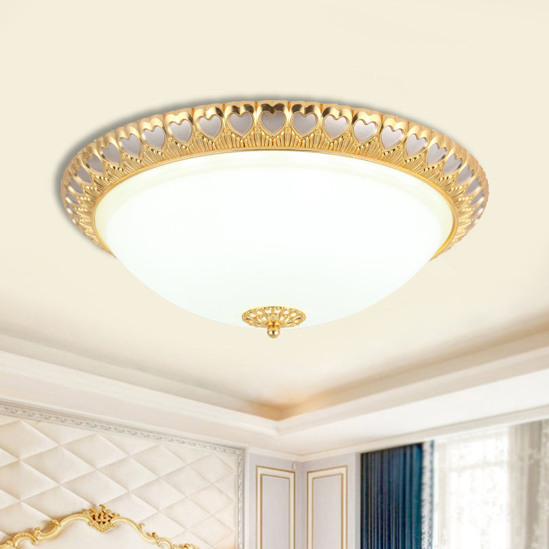Opaline Glass LED Flush Light with Heart-Edged Dome Shade in Grey/Blue – Stylish Ceiling Mount Lamp for Bedrooms