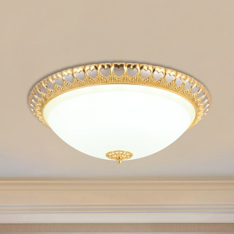 Opaline Glass LED Flush Light with Heart-Edged Dome Shade in Grey/Blue – Stylish Ceiling Mount Lamp for Bedrooms