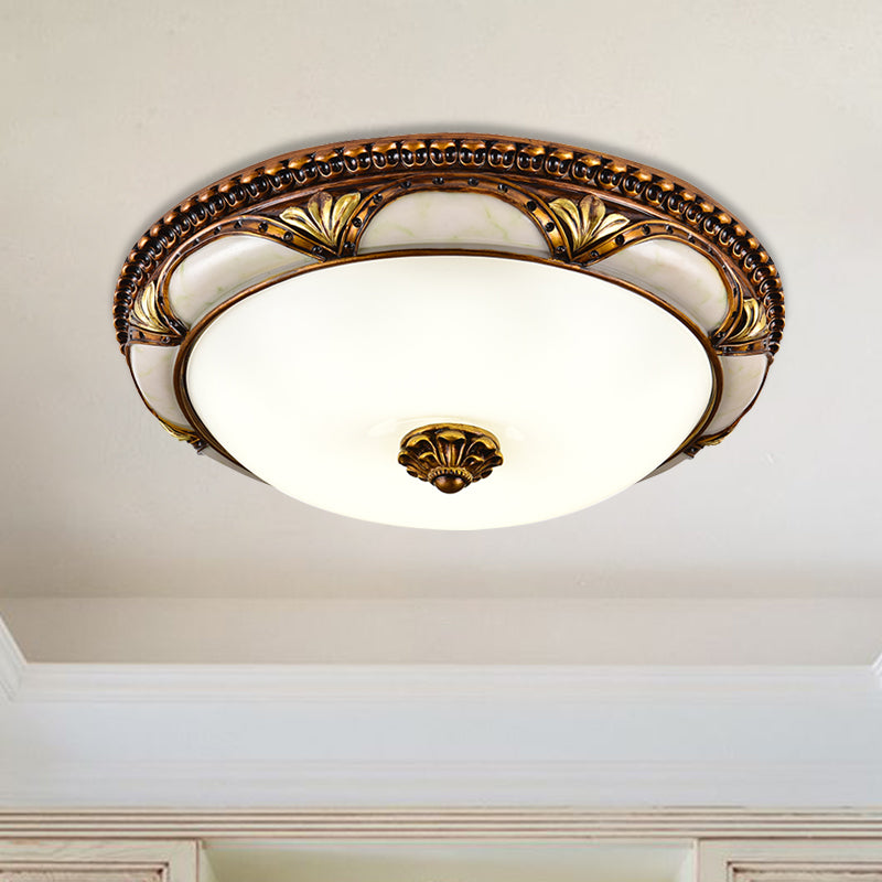 14"/16"/19.5" LED Floral Cream Glass Ceiling Lamp Fixture in Brass