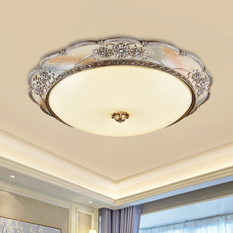 Traditional Silver Scalloped LED Flush Mount Ceiling Light with Frosted White Glass - 14"/19.5" Wide