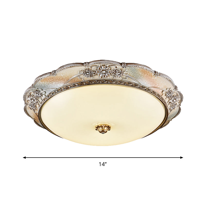 Traditional Silver Scalloped LED Flush Mount Ceiling Light with Frosted White Glass - 14"/19.5" Wide