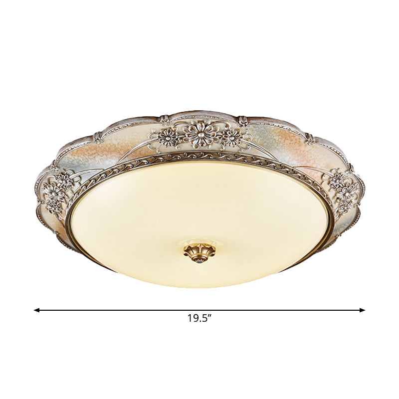 Traditional Silver Scalloped LED Flush Mount Ceiling Light with Frosted White Glass - 14"/19.5" Wide