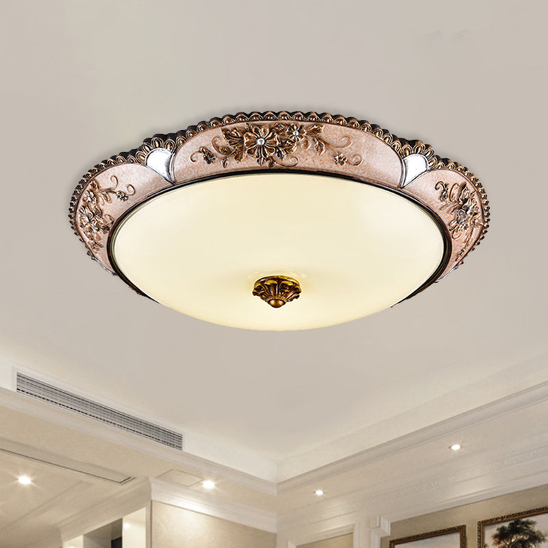 Retro Opal Glass Petals Flush Mounted Lamp - Brass LED Ceiling Lighting, 14"/19.5" Width