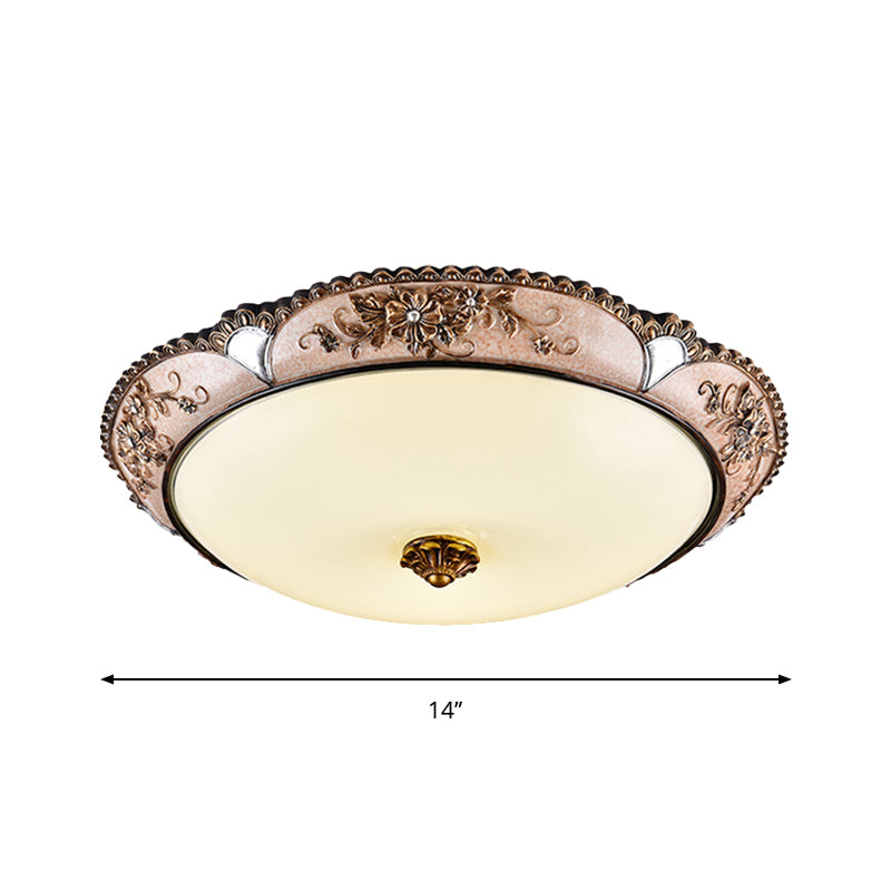 Retro Opal Glass Petals Flush Mounted Lamp - Brass LED Ceiling Lighting, 14"/19.5" Width