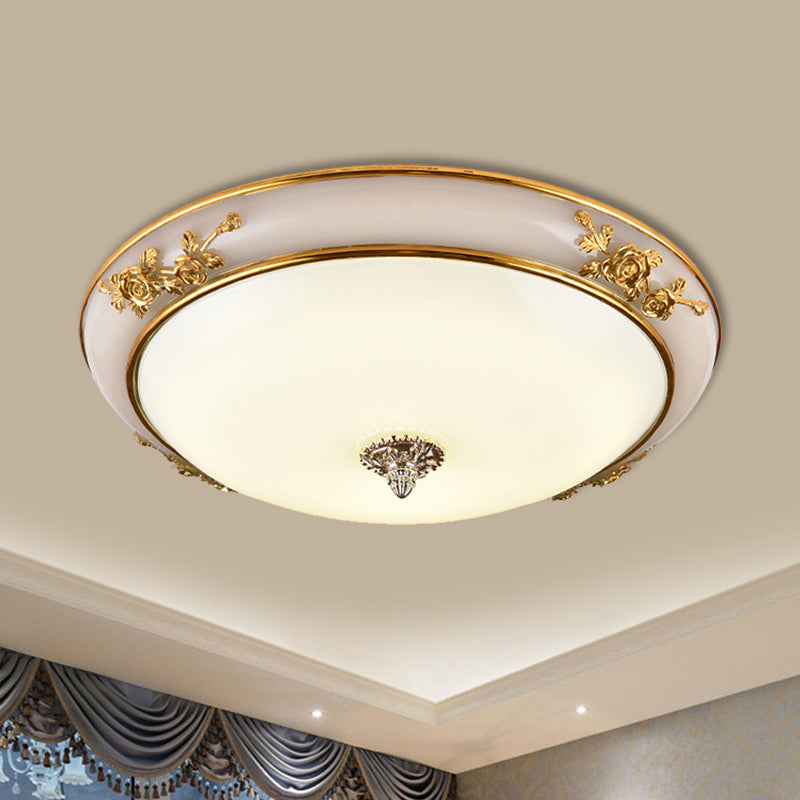 Minimalist Brass Opaline Glass LED Flush Light Fixture - Bowl Shaped Ceiling Lamp, 14"/16"/19.5" Wide