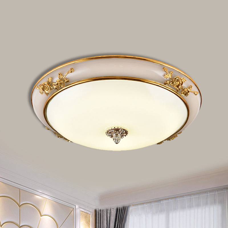 Minimalist Brass Opaline Glass LED Flush Light Fixture - Bowl Shaped Ceiling Lamp, 14"/16"/19.5" Wide
