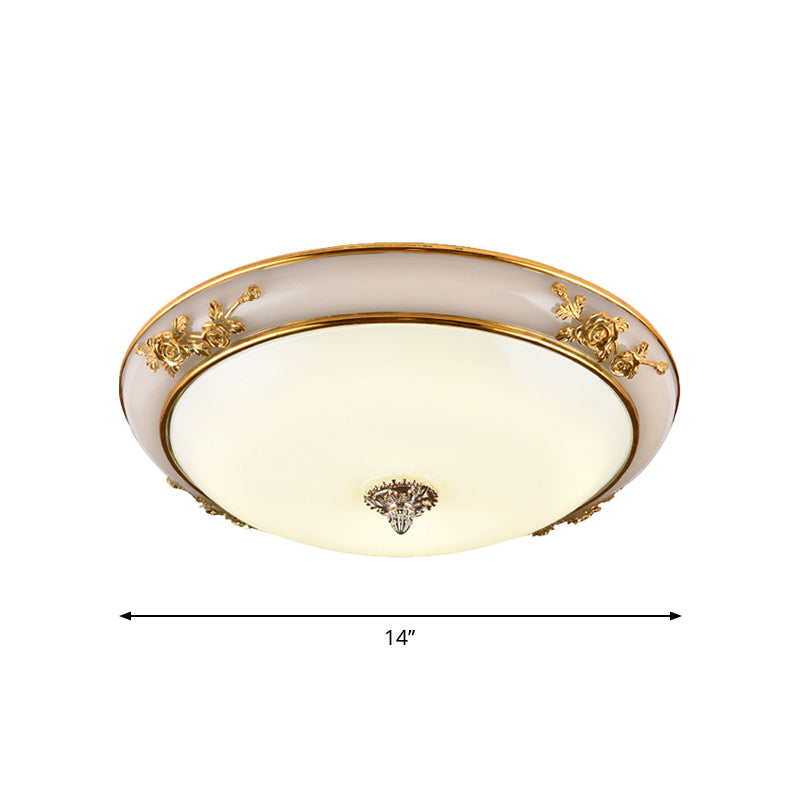 Minimalist Brass Opaline Glass LED Flush Light Fixture - Bowl Shaped Ceiling Lamp, 14"/16"/19.5" Wide