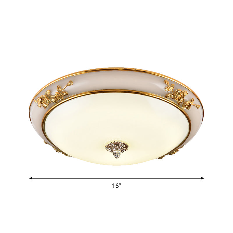 Minimalist Brass Opaline Glass LED Flush Light Fixture - Bowl Shaped Ceiling Lamp, 14"/16"/19.5" Wide