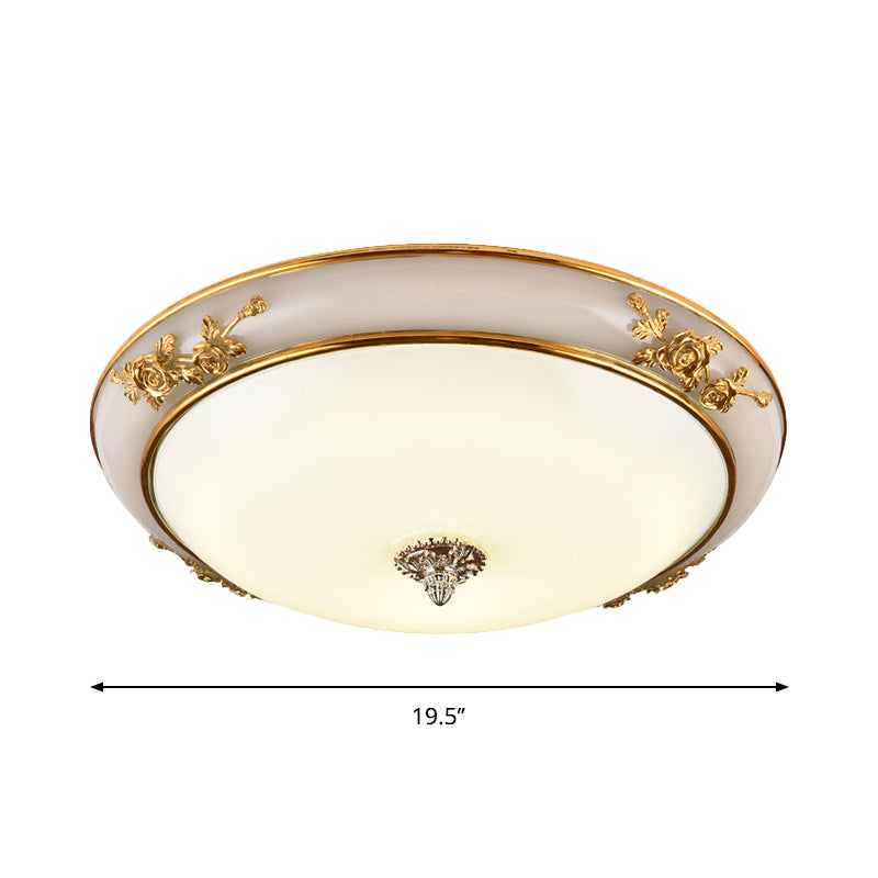 Minimalist Brass Opaline Glass LED Flush Light Fixture - Bowl Shaped Ceiling Lamp, 14"/16"/19.5" Wide