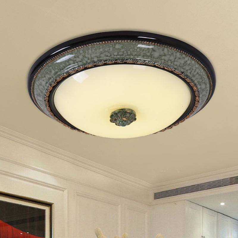 Opal Frosted Glass Bowl Ceiling Light with LED Flush Mount - Classical Bedroom Fixture, Faux Marble Trim - Multiple Sizes Available