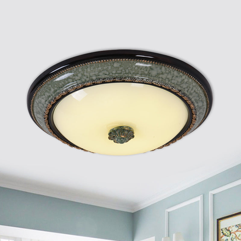 Opal Frosted Glass Bowl Ceiling Light with LED Flush Mount - Classical Bedroom Fixture, Faux Marble Trim - Multiple Sizes Available