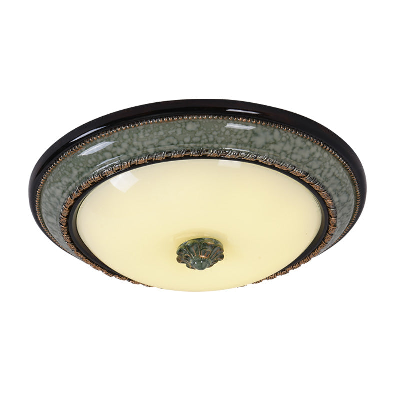 Opal Frosted Glass Bowl Ceiling Light with LED Flush Mount - Classical Bedroom Fixture, Faux Marble Trim - Multiple Sizes Available