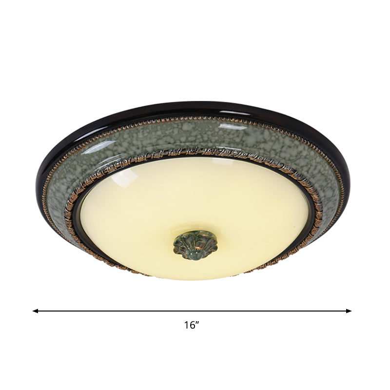Opal Frosted Glass Bowl Ceiling Light with LED Flush Mount - Classical Bedroom Fixture, Faux Marble Trim - Multiple Sizes Available