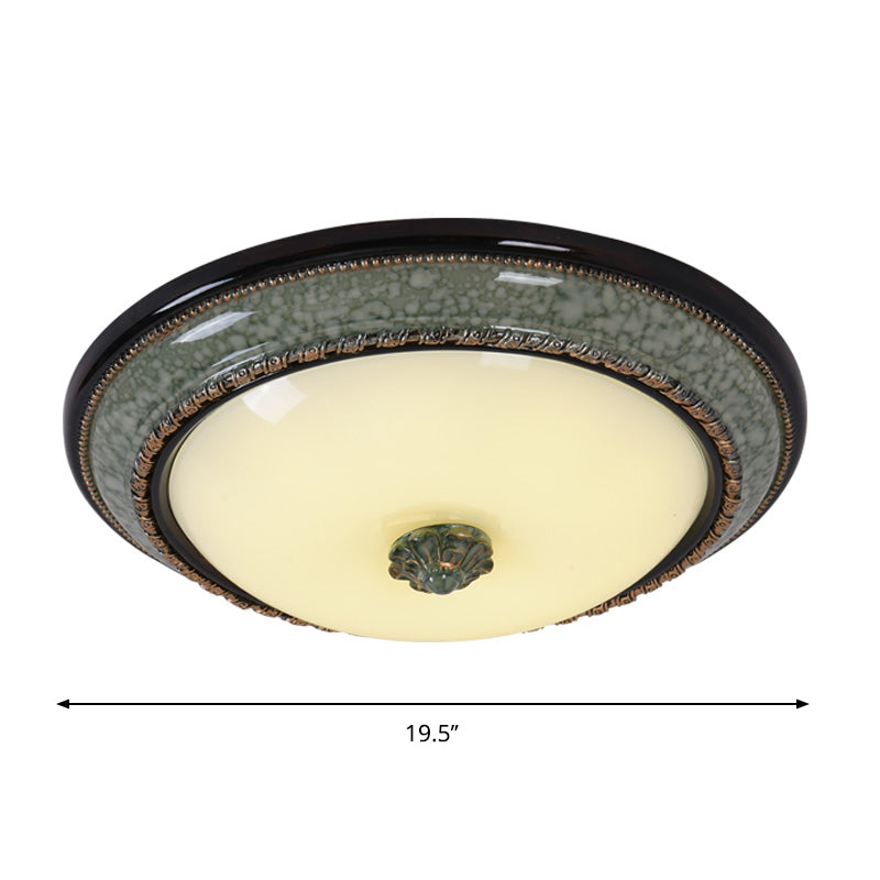 Opal Frosted Glass Bowl Ceiling Light with LED Flush Mount - Classical Bedroom Fixture, Faux Marble Trim - Multiple Sizes Available