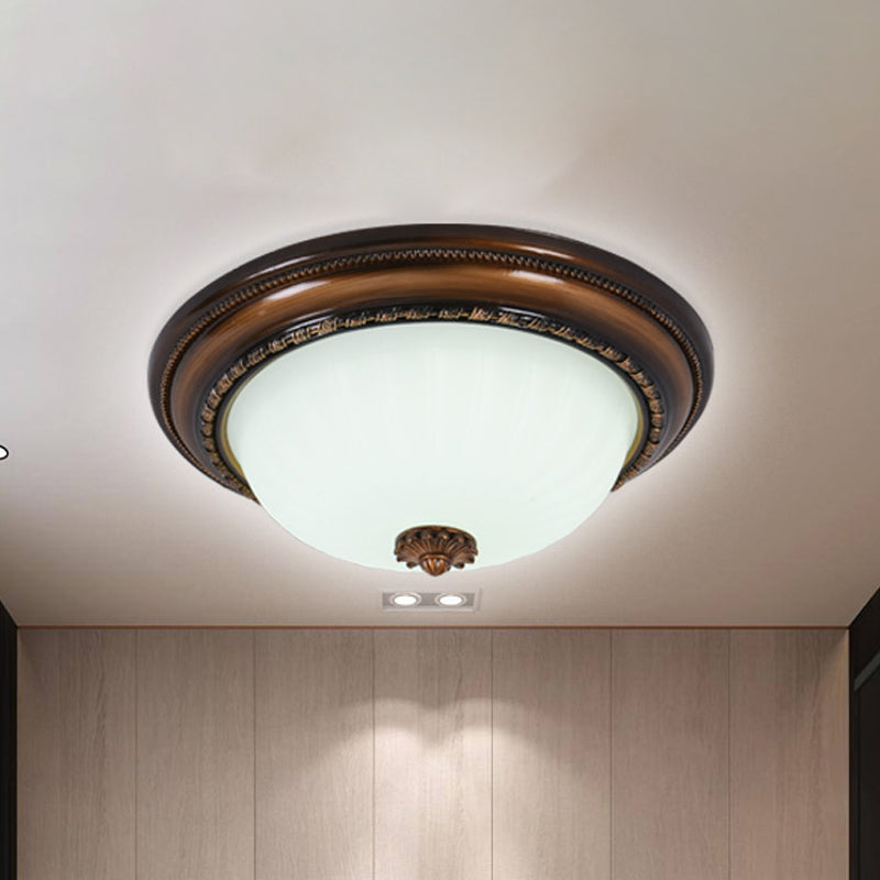 Milky Glass LED Cloche Flush Mount Ceiling Light in Brown - 14"/16"/19.5" Width