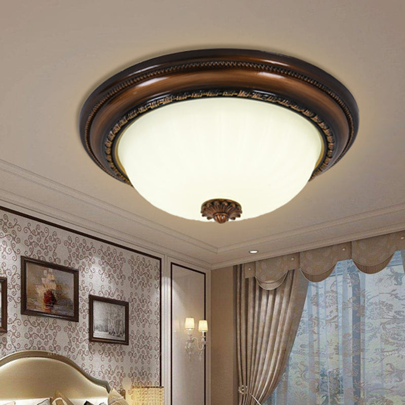 Milky Glass LED Cloche Flush Mount Ceiling Light in Brown - 14"/16"/19.5" Width