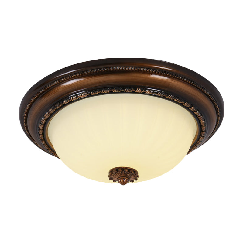 Milky Glass LED Cloche Flush Mount Ceiling Light in Brown - 14"/16"/19.5" Width
