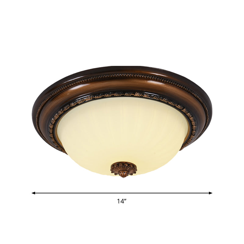 Milky Glass LED Cloche Flush Mount Ceiling Light in Brown - 14"/16"/19.5" Width