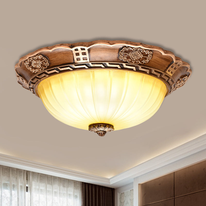 Antiqued Brown Scalloped-Edge LED Flush Mount Ceiling Light, 14"/16"/19.5" Milky Glass Bowl, Ideal for Hallways